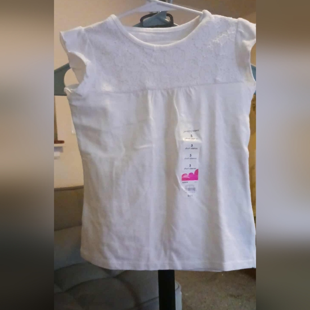 Jumping Beans White GirlsLace Short Sleeve Tee Size 5   A-30